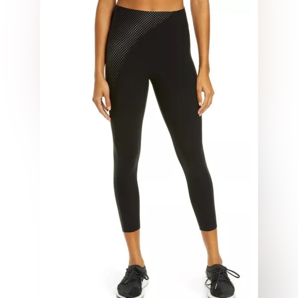 SPANX Black High-Waist Performance Leggings with Dot-Accent that is reflective